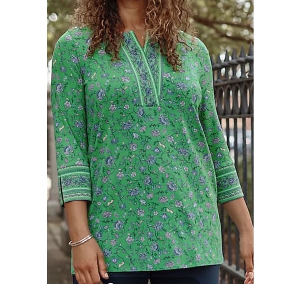 J. Jill Tops - NB1 J Jill Wearever Green Tunic Leaf Womens Medium Split Neck Top Shirt Blouse